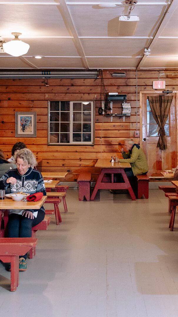 Dining hall with benches